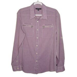 John Varvatos Men's Cotton Purple Double Zipper Long Sleeve Shirt L